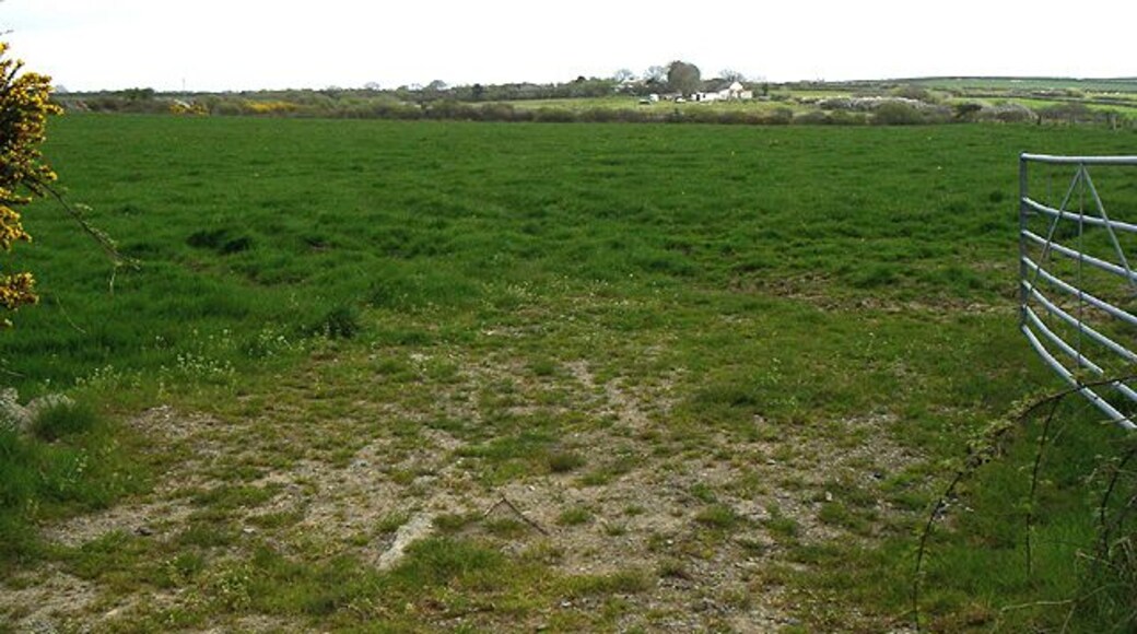 Field. Looking into a field at SM 900 130. The property in the centre is 'West Denant'.