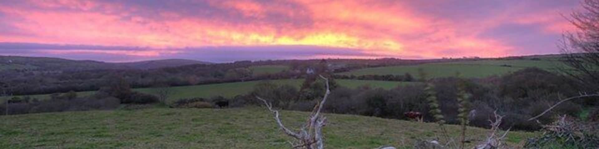 Sunrise over Tre-Berfe This is an HDR image of the sunrise over Tre-Berfe, taken from the churchyard at the church of St Mary at Llanfair-Nant-y-Gof. HDR images: see http://www.hdrsoft.com/