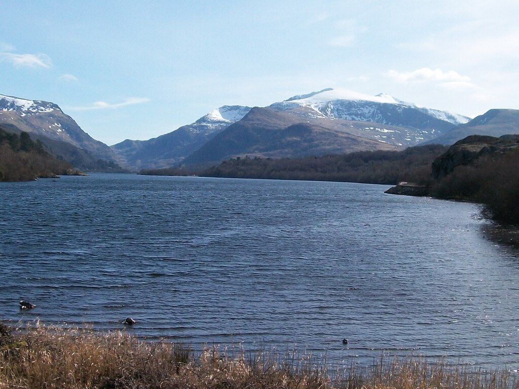 Llyn Padarn from Penllyn on a March day Crib Goch and Yr Wyddfa (Snowdon) form the background.