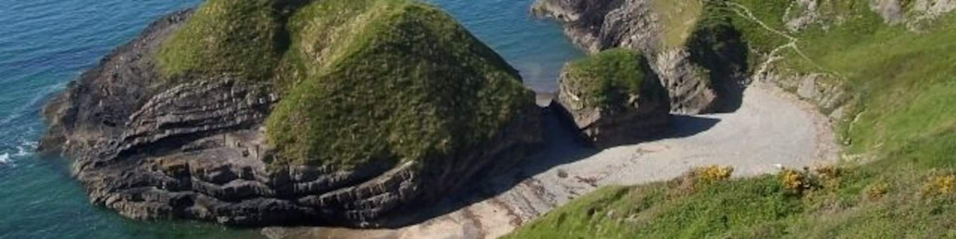 Island and Headland at Castell Bach. Island and Headland at Castell Bach to the north of Cwmtydu.