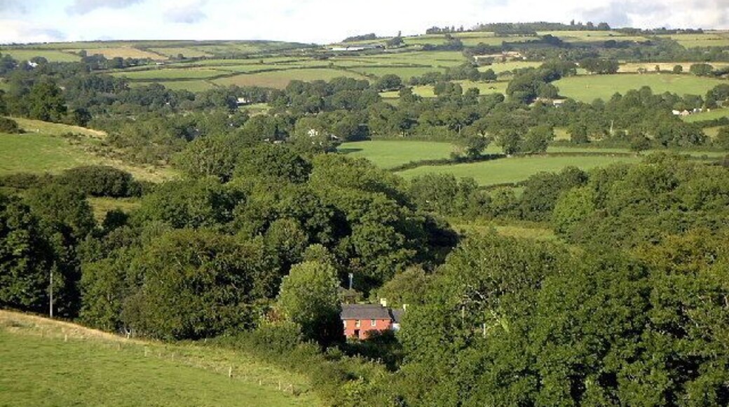 Overlooking Brithdir, near Rhydlewis, Ceredigion. Felin Brithdir can be seen in red in the centre.