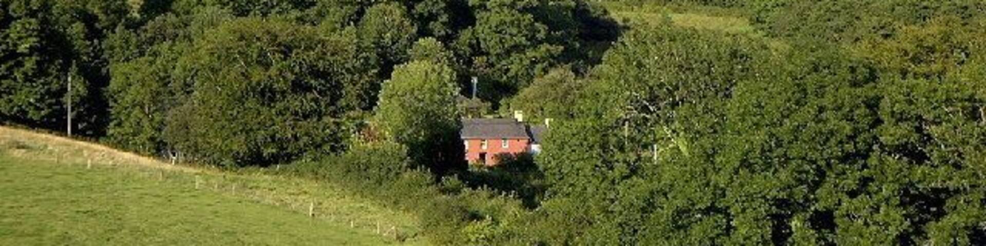 Overlooking Brithdir, near Rhydlewis, Ceredigion. Felin Brithdir can be seen in red in the centre.