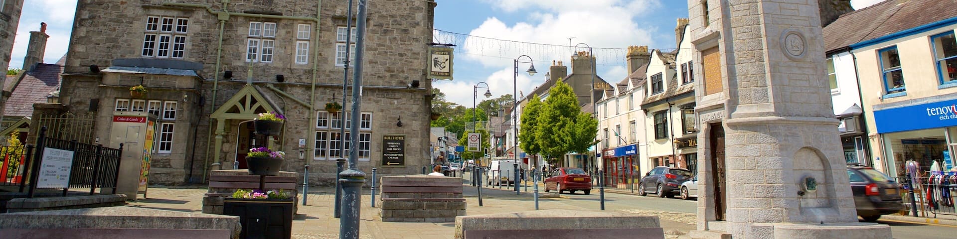 Llangefni che include piccola città o villaggio e strade