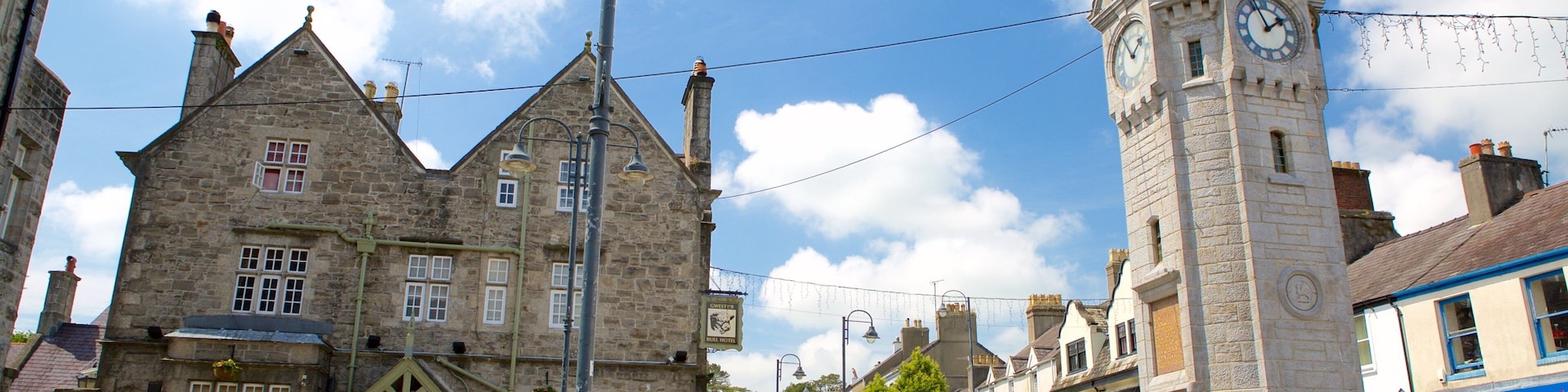 Llangefni which includes street scenes and a small town or village