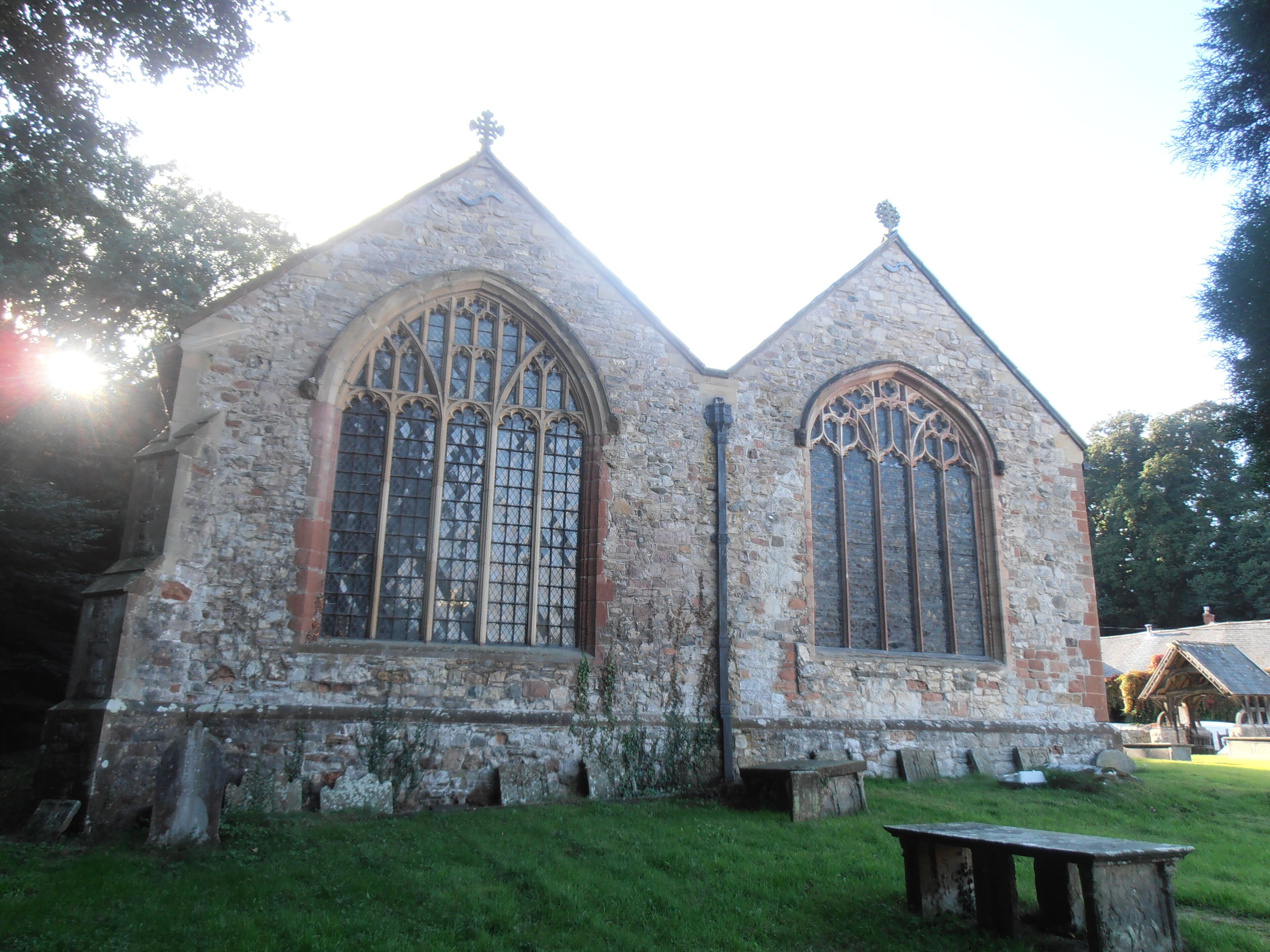 St Dyfnog Church, Llanrhaeadr-yng-Nghinmeirch near Rhuthun (Ruthin), Denbighshire, north Wales. Home of the Jessey stained glass window.