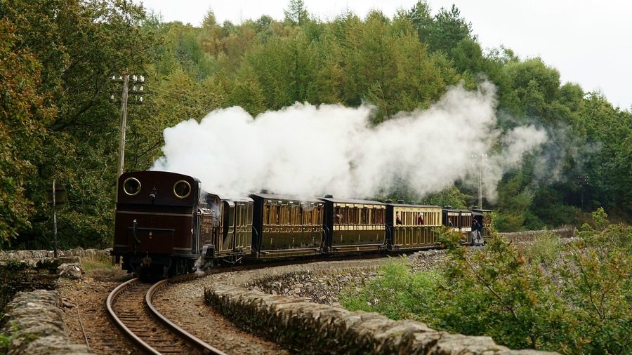 'Taliesin' on Cae Mawr, with the vintage train.