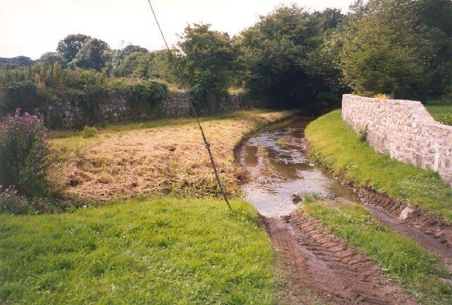 Ford at Carew Cheriton. A 'water lane' or linear ford running west from the church.