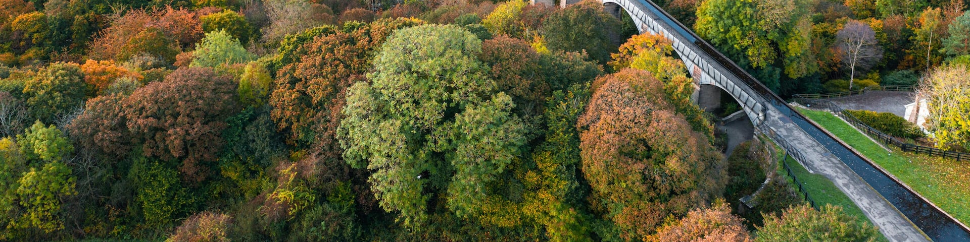 Aerial View over Pontcysyllte Aqueduct at Autumn