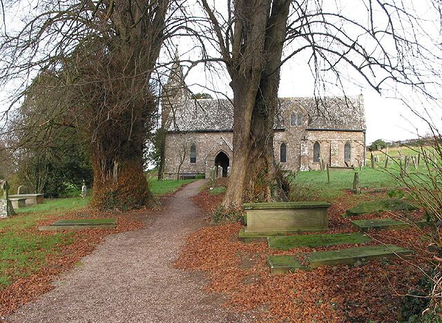 Church of St. Mary the Virgin, Welsh Newton. Scene of an annual pilgrimage on the Sunday nearest August 22nd each year, to the grave of the martyr, St. John Kemble, who was buried in the churchyard in 1679. His hand was preserved as a relic and can be found in St. Francis Xavier's Church, Broad Street, Hereford. 556225
