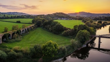 Monmouth Viaduct an old derelict railway viaduct bridge crossing the river Wye in Monmouthshire Wales.