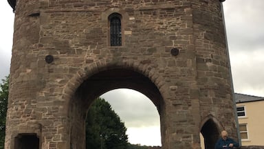 The Monnow Bridge in Monmouth, the oldest mediaeval Bridge in Britain. This town, Raglan Castle are worth a visit.
