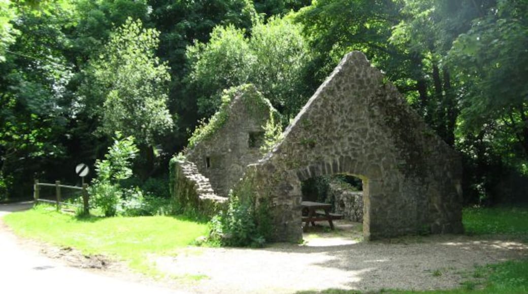 Unusual picnic site The bench is inside the ruined mill. (It seems to have been placed here relatively recently, as it isn't visible in the previous photo of the same building.)
