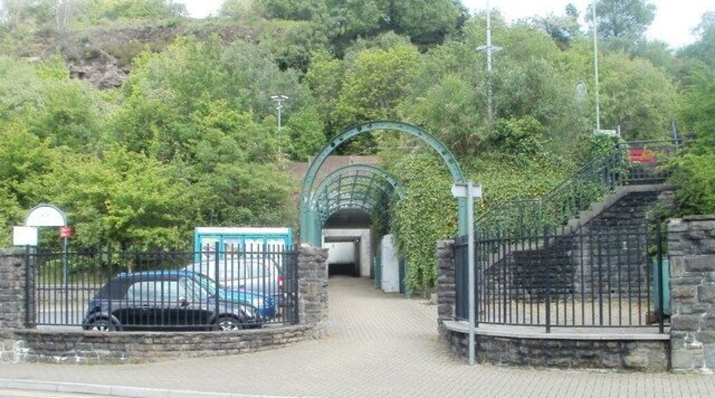 Entrance to Trehafod railway station. Viewed from Trehafod Road. The small car park on the left has space for 12 vehicles.