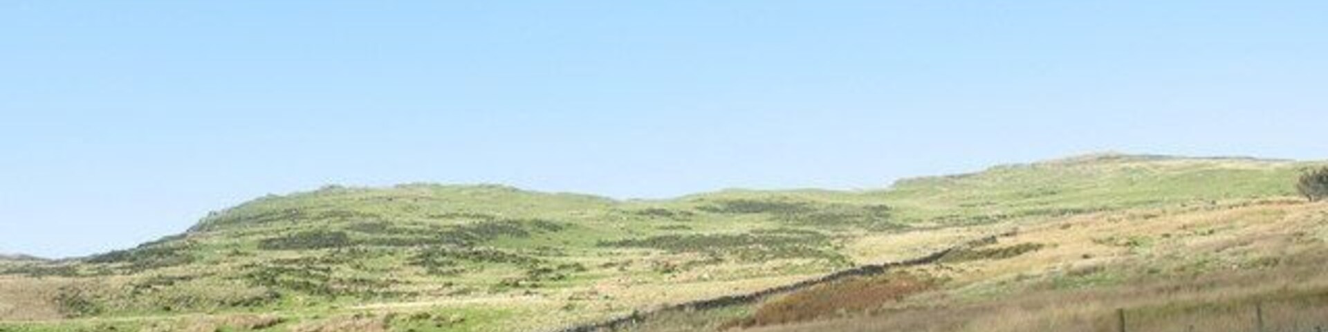 Un paisaje rural con un sendero de tierra que atraviesa un campo cubierto de hierba hacia colinas ondulantes.