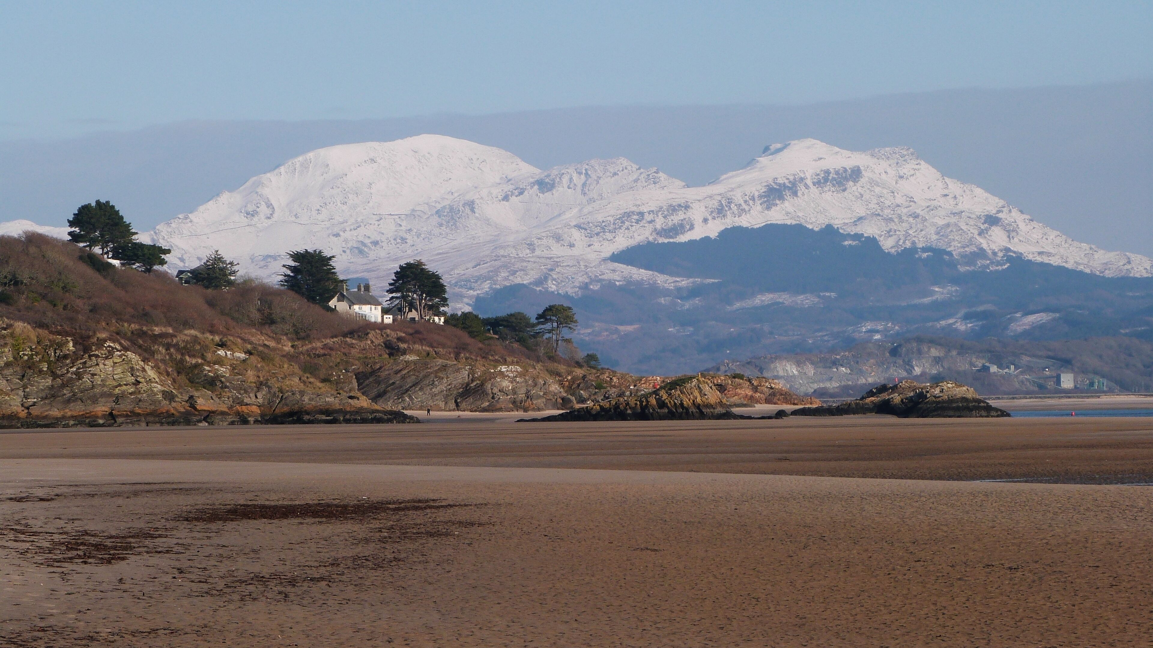 Closer view of Moel Ddu with the shore of Borth-y-Gest to the left. The landscape is all within Snowdonia National Park, the oldest national park in the world.