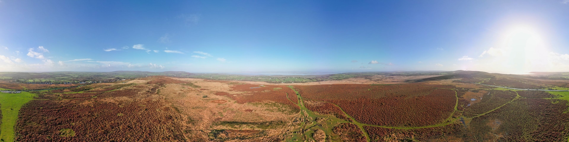 A 360 degree aerial view of the rural landscape in the heart of the Gower Peninsula, Glamorgan, Wales