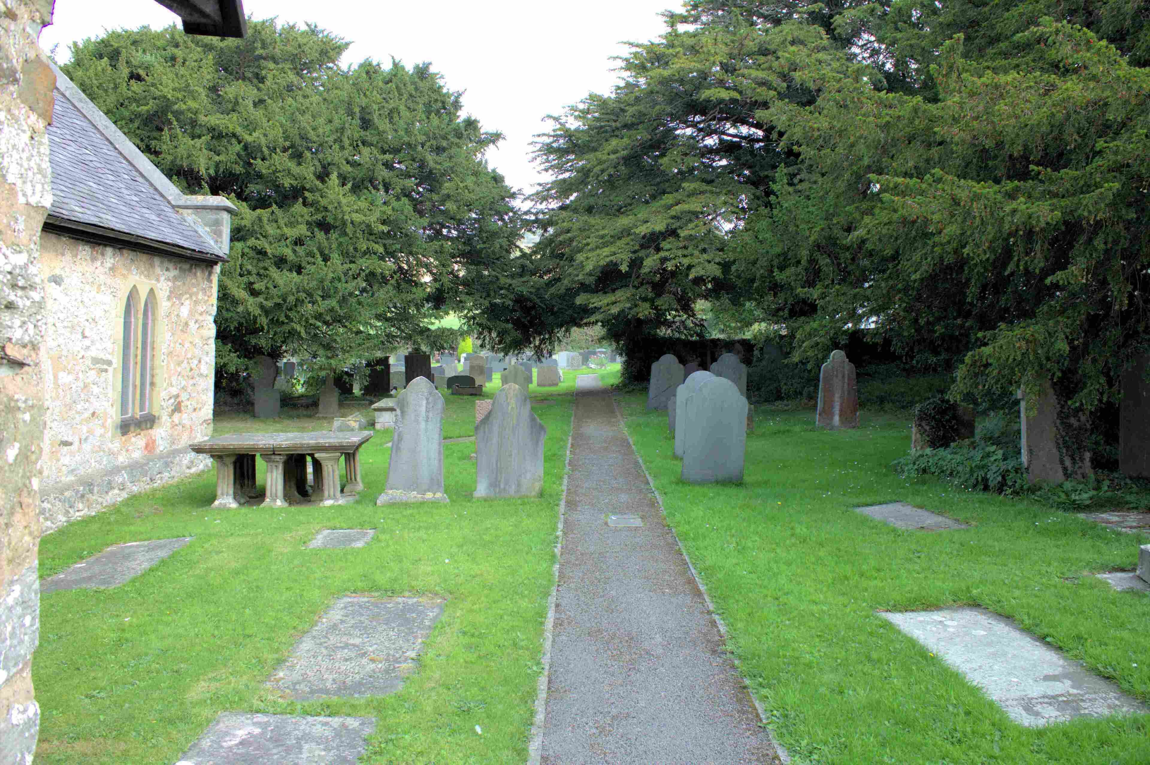 Corpus Christi, Tremeirchion, Denbighshire - a Grade II* 14th century church, between the village school and the inn, has an 800 year old yew tree, and was renowned for a wonder-working cross: dating mainly from the 14th and 15th centuries. Has a mail-clad knight of about 1280 carved from stone.