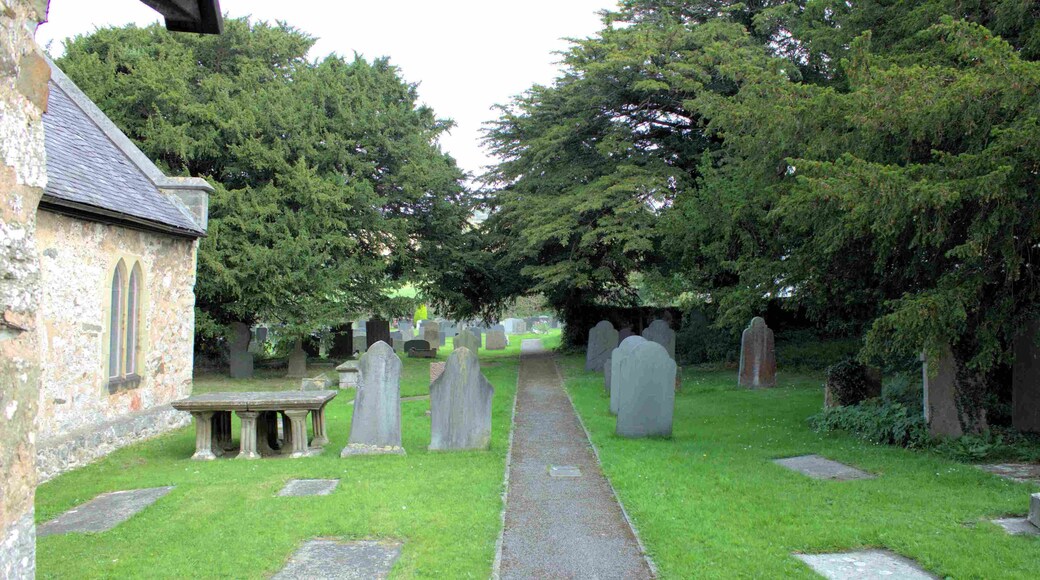 Corpus Christi, Tremeirchion, Denbighshire - a Grade II* 14th century church, between the village school and the inn, has an 800 year old yew tree, and was renowned for a wonder-working cross: dating mainly from the 14th and 15th centuries. Has a mail-clad knight of about 1280 carved from stone.