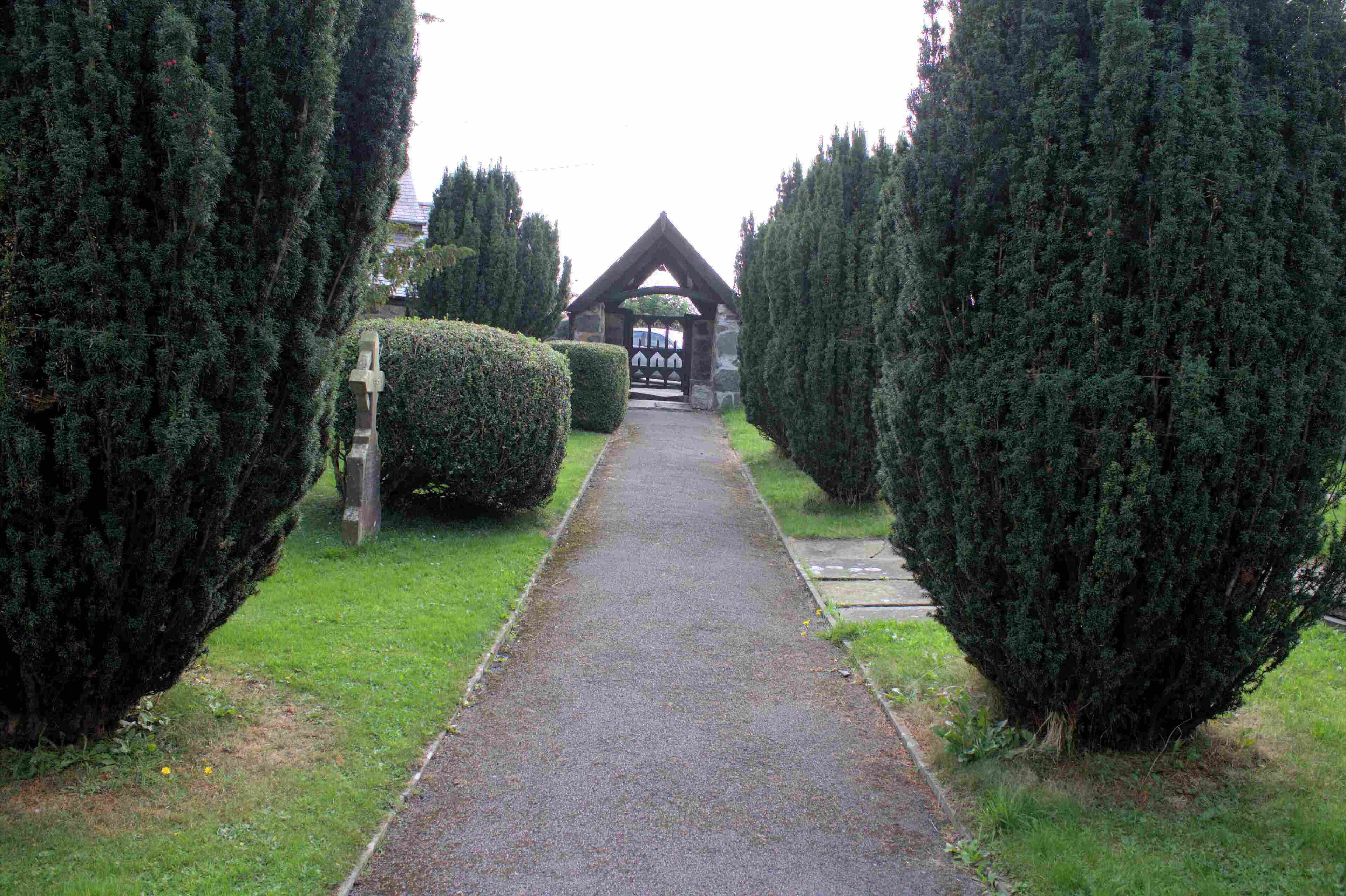 Corpus Christi, Tremeirchion, Denbighshire - a Grade II* 14th century church, between the village school and the inn, has an 800 year old yew tree, and was renowned for a wonder-working cross: dating mainly from the 14th and 15th centuries. Has a mail-clad knight of about 1280 carved from stone.