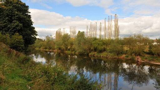 River scene near LLanbadoc. The tranquil River Usk, looking towards the village of Usk. Taken from the footpath adjacent to LLanbadoc church