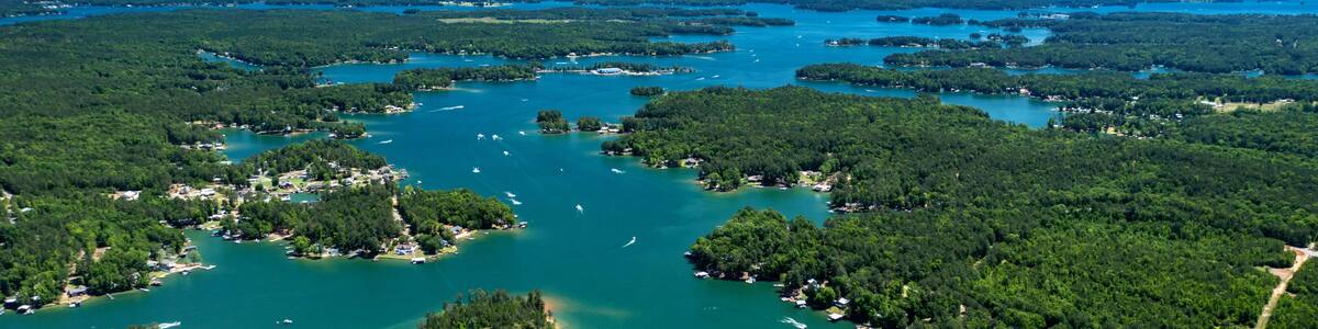 A vast network of lakes surrounded by dense forests.
