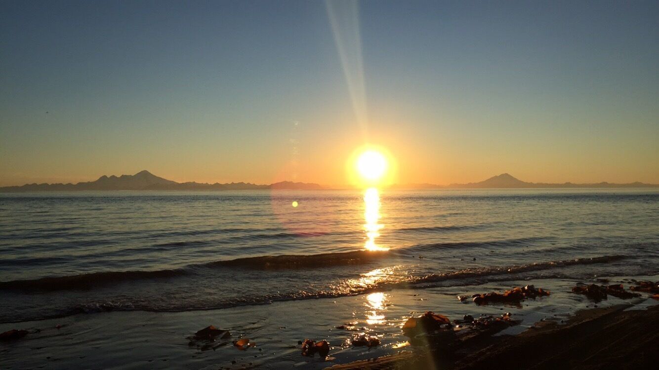 Volcanoes in the background