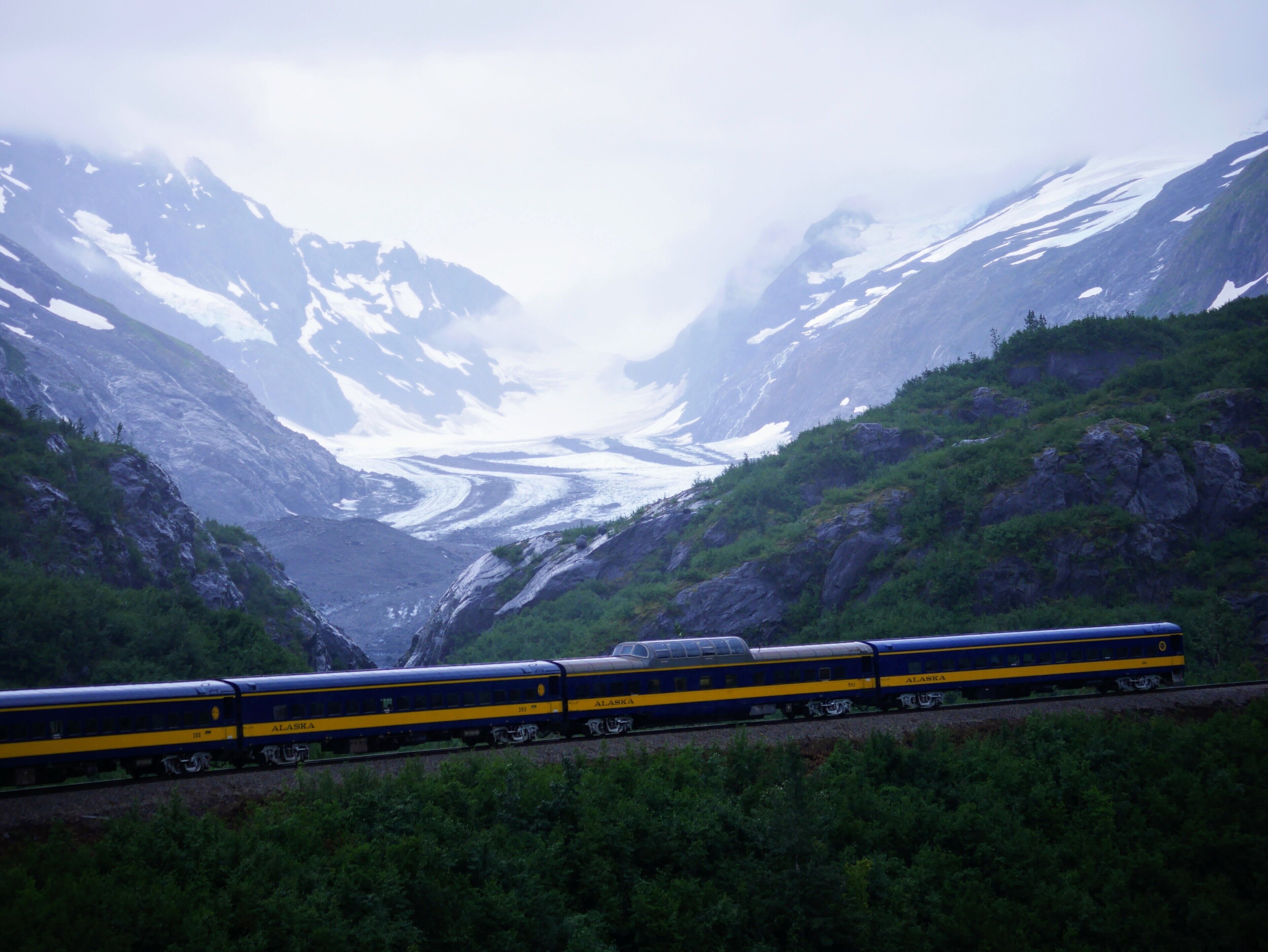 Looking at the end of the Gold Star Dome train from the front. Departed from Seward, Alaska and arrived in Anchorage. Alaska.