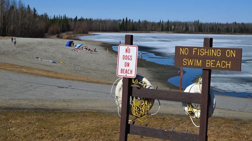 Memorial Day. Fairbanks, AK lol the best part was that people had an inflatable raft on the lake in the 3 ft expanse of water between the ice and the shore. I guess they were trying to go around the lake. It kept getting stuck, probably on the sand under it.