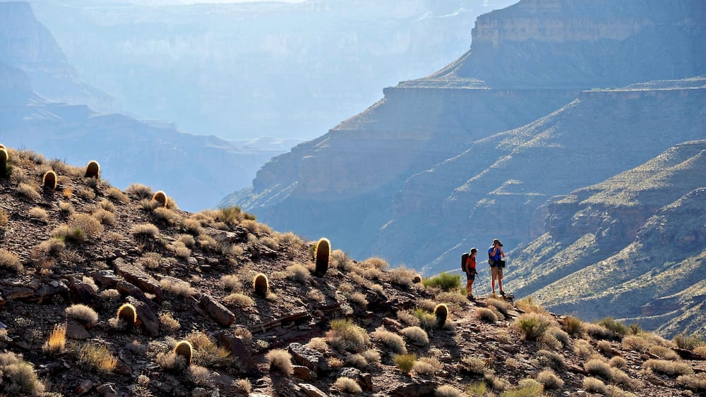 Hikers follow a route along the Colorado River that connect Tapeats Creek and Thunder River to Deer Creek in the Grand Canyon outside of Fredonia, Arizona November 2011.