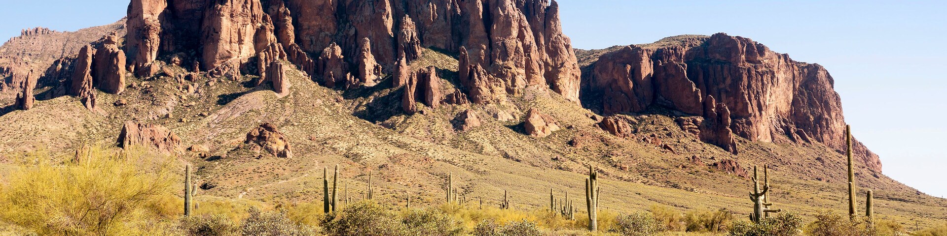 Superstition Mountains in the Arizona Desert located east of Phoenix and near Gold Canyon