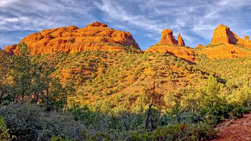 A composite panorama of Mitten Ridge in Sedona Arizona. This view is from the Munds Wagon Trail.