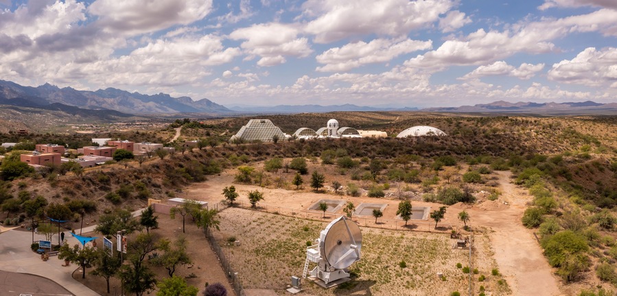 Exterior of the University of Arizona Science campus, Biosphere 2 in Oracle, Arizona.
