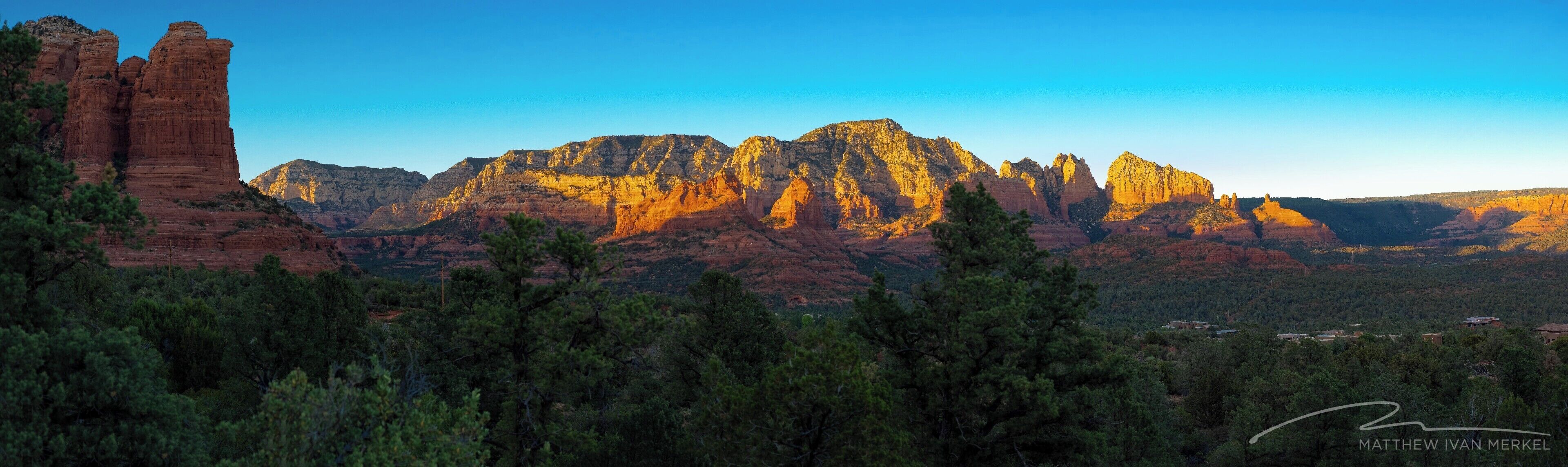 A short easy hike from a residential neighborhood in Sedona, AZ wraps around Sugarloaf Mountain (a relatively small rock mound) and leads you to this stunning vista of Coffee Pot Rock and Brin's Ridge. On my first day back in nearly 25 years I managed to time it just right to capture the setting sun kissing the top of the ridge.