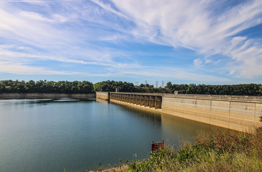 Top of the Bull Shoals Dam and Lake in Bull Shoals, Arkansas
