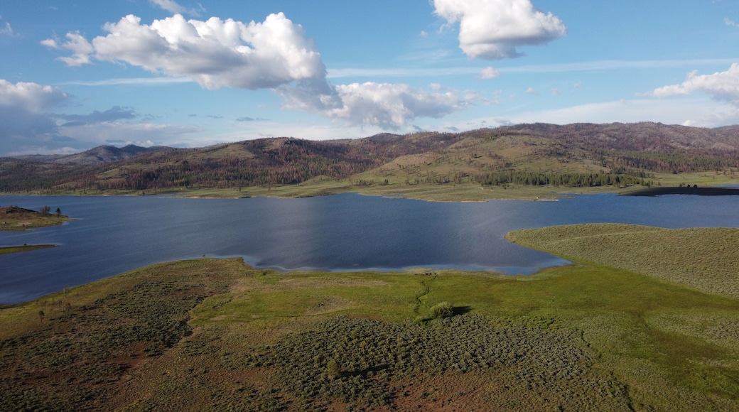 Frenchman Lake reservoir in California west shore drone high POV photo