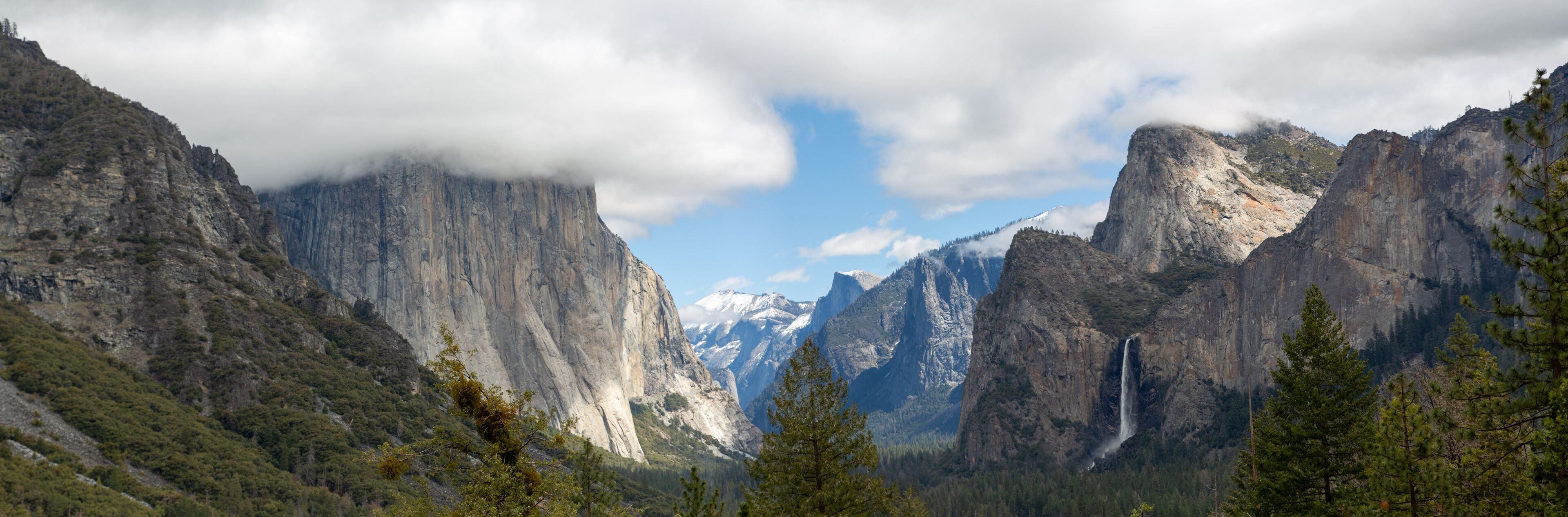 Yosemite NP, CA, USA - March 29, 2022:  Majestic views of granite formations, waterfalls, lakes and streams located within this popular destination.