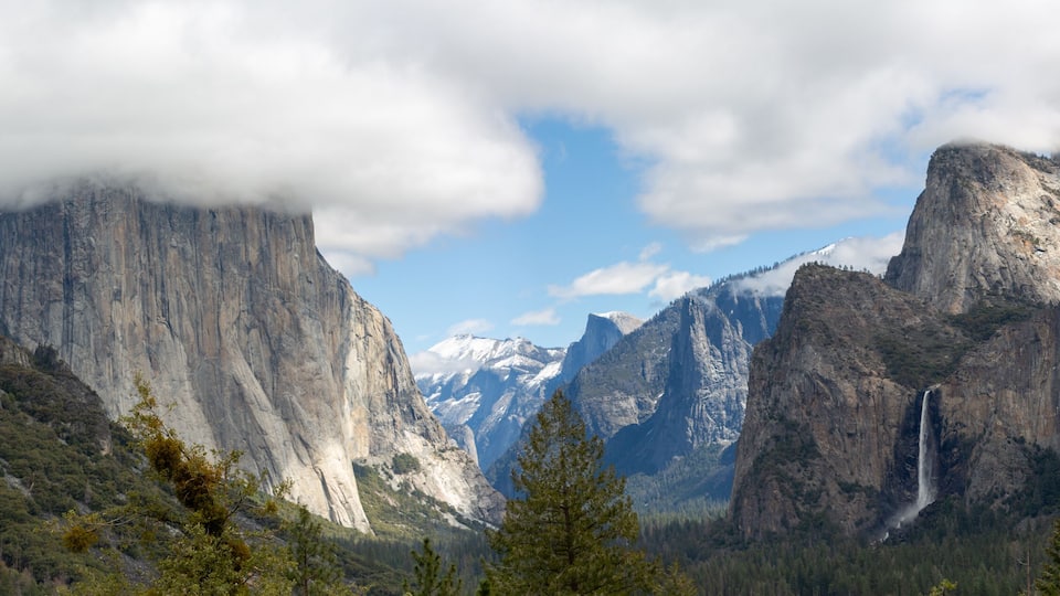 Yosemite NP, CA, USA - March 29, 2022: Majestic views of granite formations, waterfalls, lakes and streams located within this popular destination.