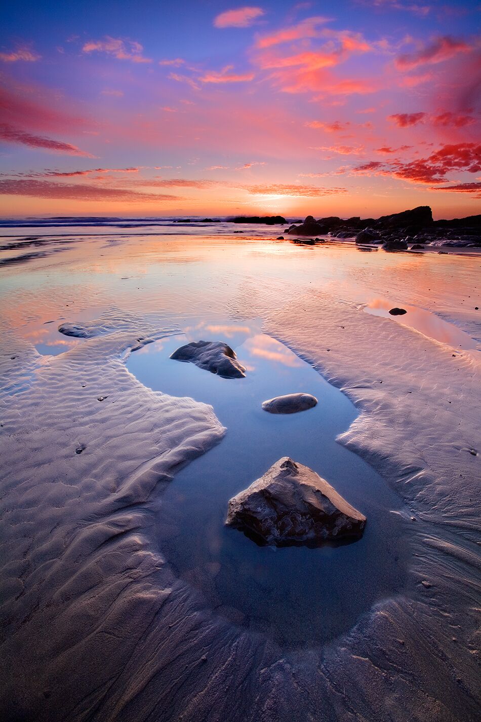 So it works like this...Up and down the Pacific Coast highway are insane sunsets.  This one off Sonoma State Beach...Wide angle, maybe a graduated neutral density filter and a polarizer but that shouldn't matter.  Better you witness this for yourself, it's always grand :)