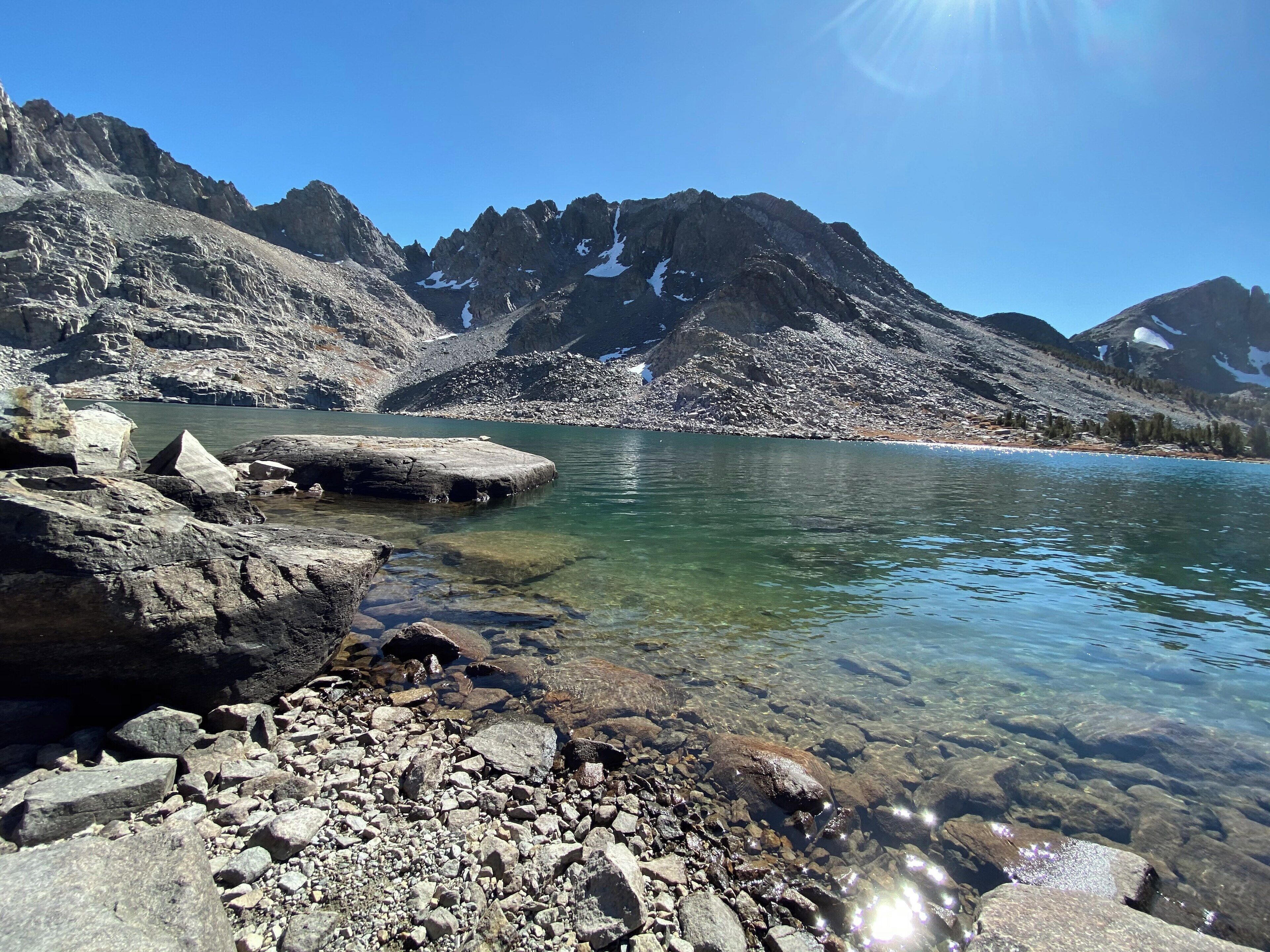 Pika Lake at Mammoth Lakes just beyond Duck Lake. A quiet spot for lunch.