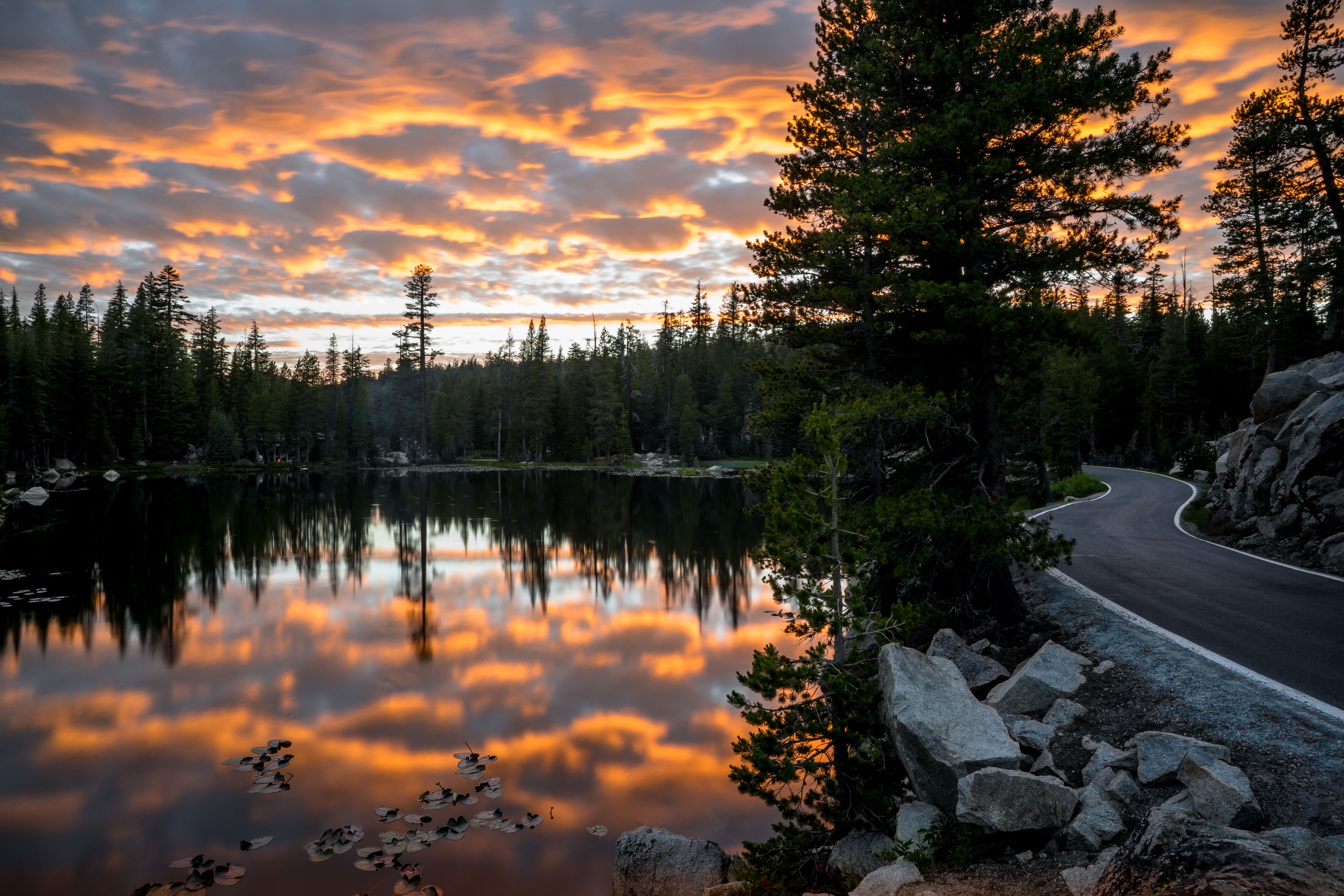 Ebbetts Pass Road Along Sunset Mountain Lake Reflection