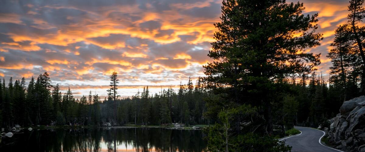 Ebbetts Pass Road Along Sunset Mountain Lake Reflection
