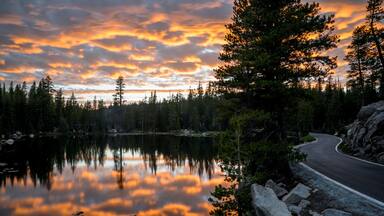 Ebbetts Pass Road Along Sunset Mountain Lake Reflection