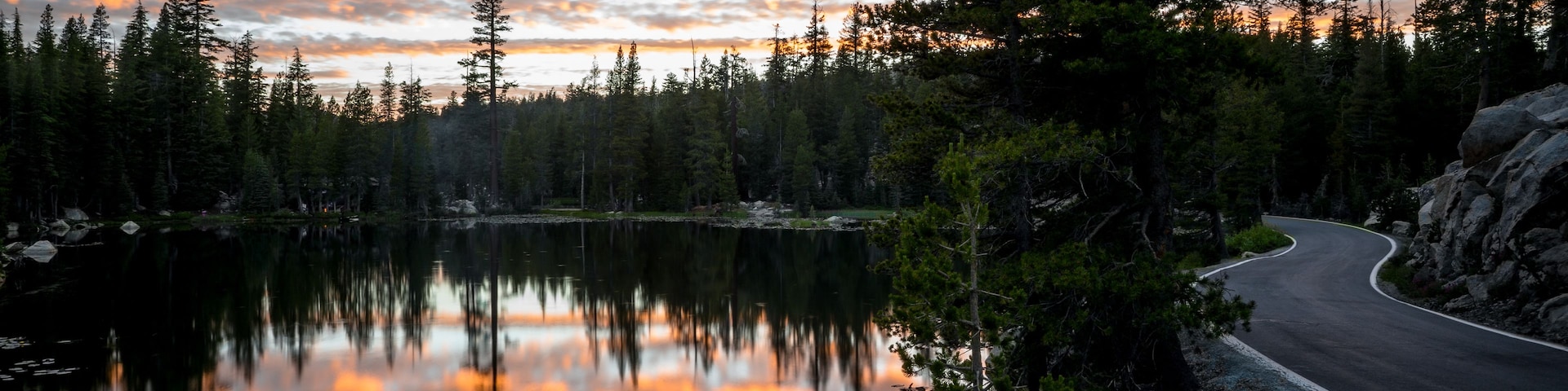 Ebbetts Pass Road Along Sunset Mountain Lake Reflection