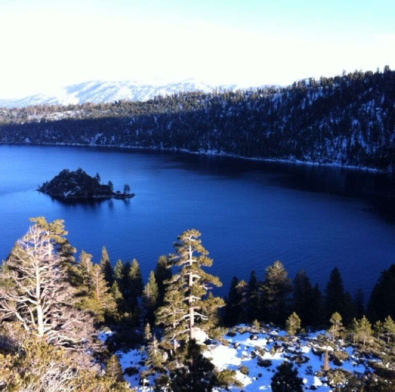 Emerald Bay in the winter, not so much emerald at this time of day, still gorgeous!  Rubicon trail wraps around the bay to Vikingsholm castle if you're up for a hike. Eagle falls trailhead nearby too.
