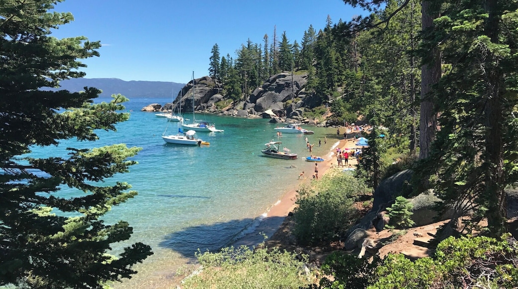 Gorgeous view of Rubicon Point with a very full Lake Tahoe