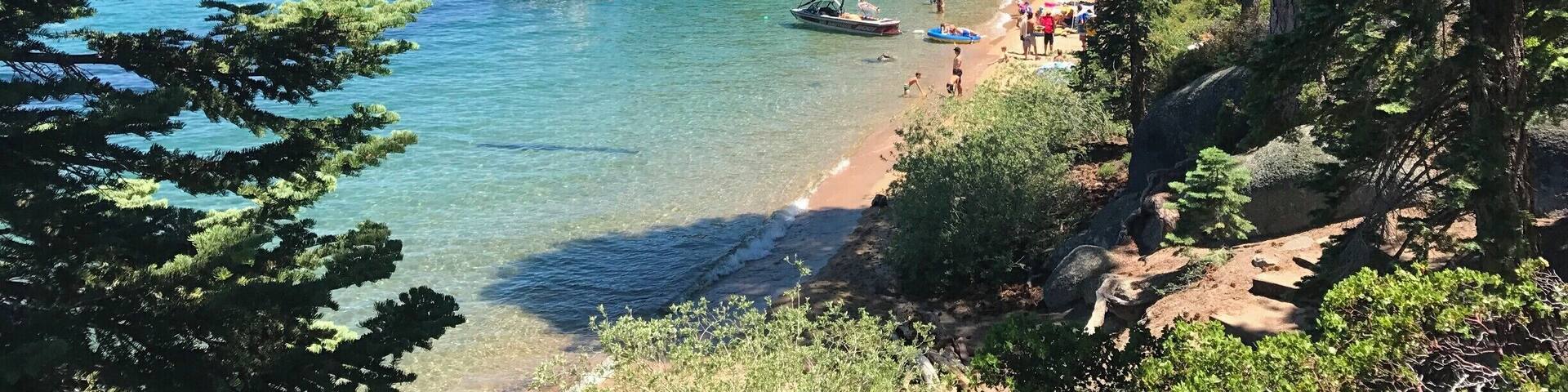 Gorgeous view of Rubicon Point with a very full Lake Tahoe