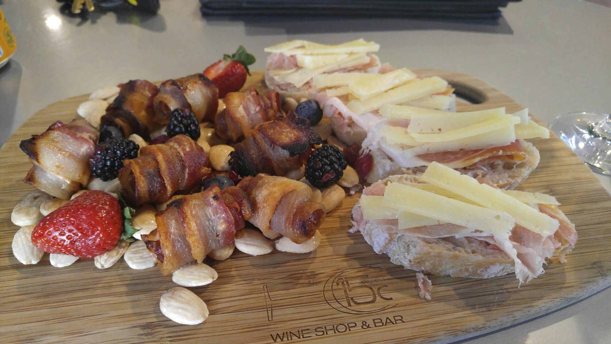 Bacon wrapped dates and charcuterie