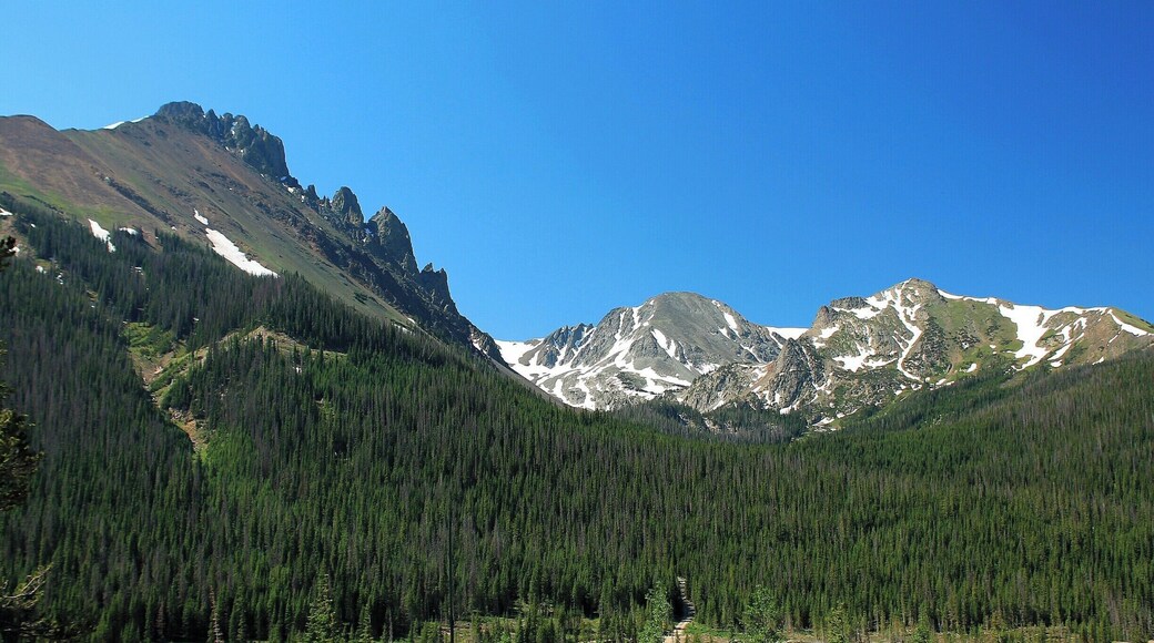 One of the many mountain views along the Cache la Poudre Scenic Byway. I'm not sure if these mountains are part of the Medicine Bow, Never Summer or Rabbit Ears mountain range but they are breathtakingly beautiful!
In the foreground is a dirt road that leads into State Forest State Park. Start the drive in Bellvue, Colorado and continue west towards Walden. Stop at all the pullouts and look for moose and big horn sheep, or picnic and fish the afternoon away. For some of the best moose watching in the state explore State Forest State Park. There are a multitude of camp grounds along the Byway. Explore the Arapaho National Wildlife Refuge and stay the night in Walden. Or, continue your drive south on Route 25 and stay in Grand Lake where you can shop, eat, hike, boat, fish... The possibilities are endless! #WeekendGetaway #CacheLaPoudreWilderness #ScenicByway #mountains #colorado #ArapahoNationalWildlifeRefuge #Wilderness #Walden #EndlessSummer #Colorful #Blue #Green