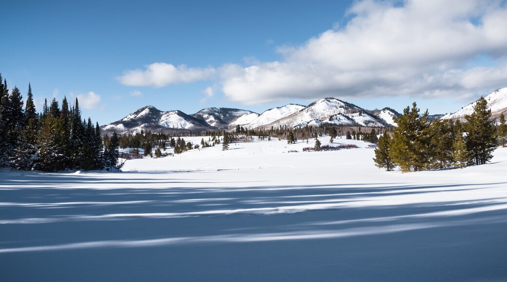 Steamboat Lake State Park in Clark, Colorado in winter