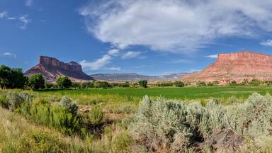 panoramic view of The Palisade butte and Dolores river valley at the crossing of Unaweep and Mesa Canyons
Unaweep-Tabeguache scenic byway, Gateway, Mesa County, Colorado, USA